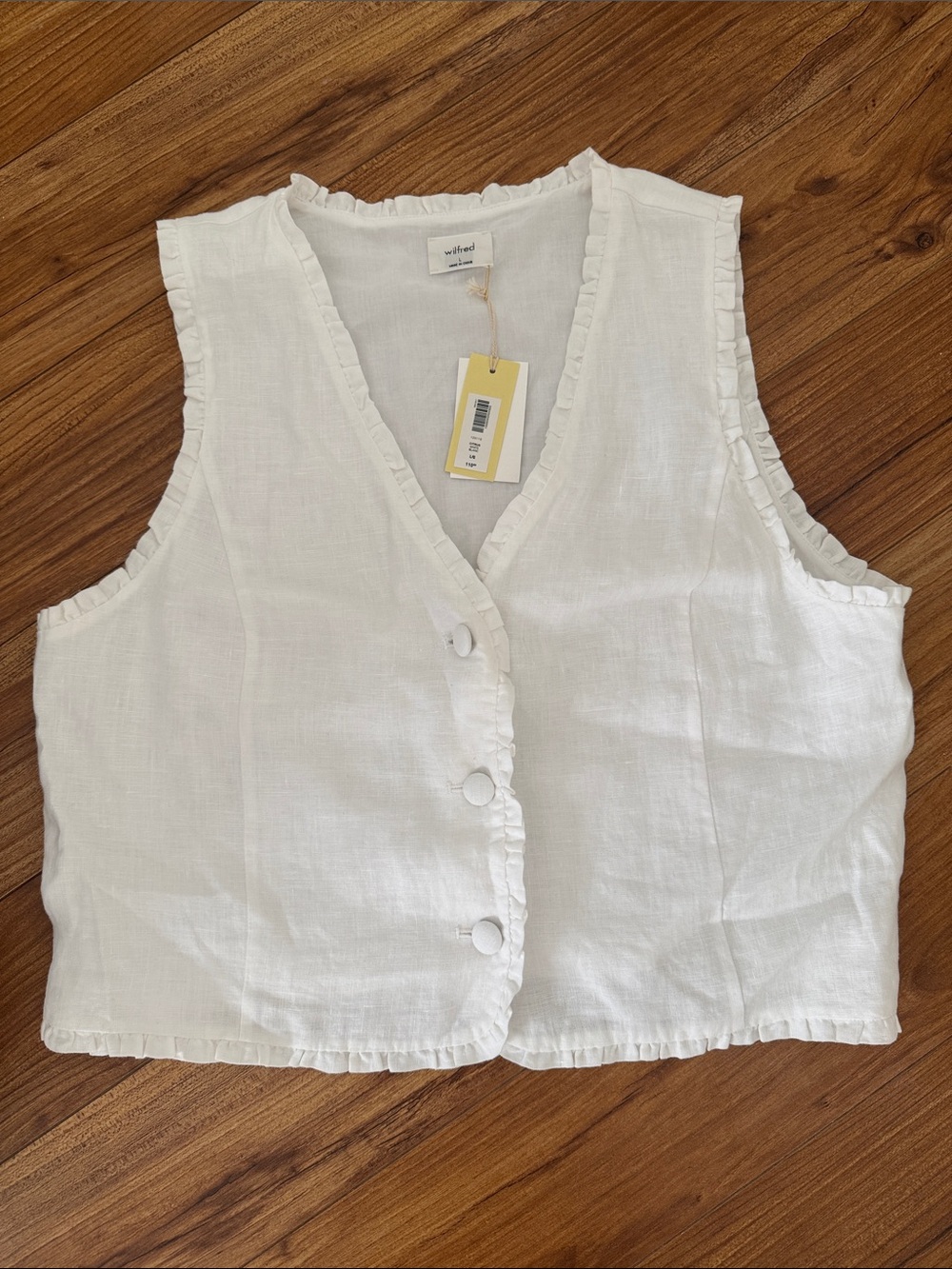 Wilfred White Ruffle-Trim Linen Vest